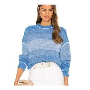 Pistola Eva Cropped Crewneck Pullover Sweater Stripe Distressed Salted Blue, M